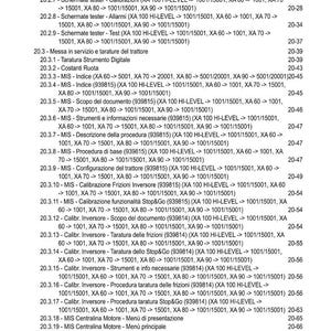 May include: A page from a manual with an index titled "INDICE". The text is in Italian and lists various topics related to tractor maintenance and calibration, with page numbers on the right.