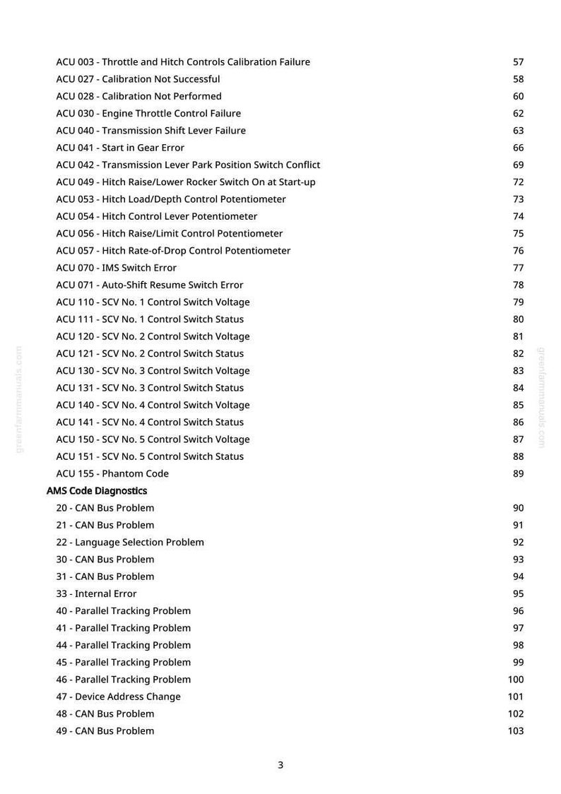 K&ouml;nnte beinhalten: Eine wei&szlig;e Seite mit einer Liste von Diagnosecodes und ihren Beschreibungen, einschlie&szlig;lich ACU- und AMS-Codes. Der Text ist schwarz, mit Seitenzahlen auf der rechten Seite. Das Dokument scheint ein Handbuch zu sein.