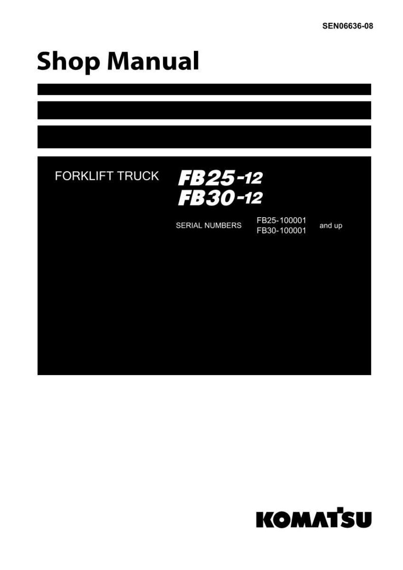 K&ouml;nnte beinhalten: Schwarz-wei&szlig; Shop Manual f&uuml;r einen Gabelstapler. Das Handbuch enth&auml;lt die Modellnummern FB25-12 und FB30-12 sowie Informationen zu den Seriennummern. Das Komatsu-Logo befindet sich unten.