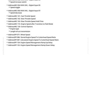 May include: A white page with black text detailing diagnostic addresses and engine control information. The text includes addresses like AddressARC and AddressSPF, along with descriptions such as "Speed increase switch" and "Wheel Speed". The year "2019" is at the bottom.