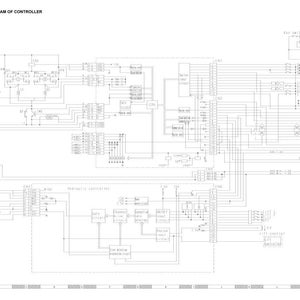May include: An electrical circuit diagram of a controller, showing a complex arrangement of components, lines, and text labels. The diagram is mainly white with black lines and text, detailing the internal workings of the device.