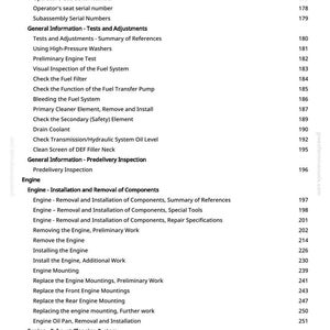 K&ouml;nnte beinhalten: Ein detailliertes Inhaltsverzeichnis aus einem Handbuch, das sich mit Motor bezogenen Themen befasst. Abschnitte umfassen Informationen zur Motorversion, Tests, Einstellungen und Vorabnahme. Das Dokument ist auf wei&szlig;em Papier gedruckt.