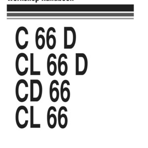 Pode incluir: Um manual branco intitulado "Service Training and Workshop Handbook" com texto preto. O manual inclui o texto "C 66 D", "CL 66 D", "CD 66" e "CL 66". O logotipo da Komatsu est&aacute; na parte inferior.