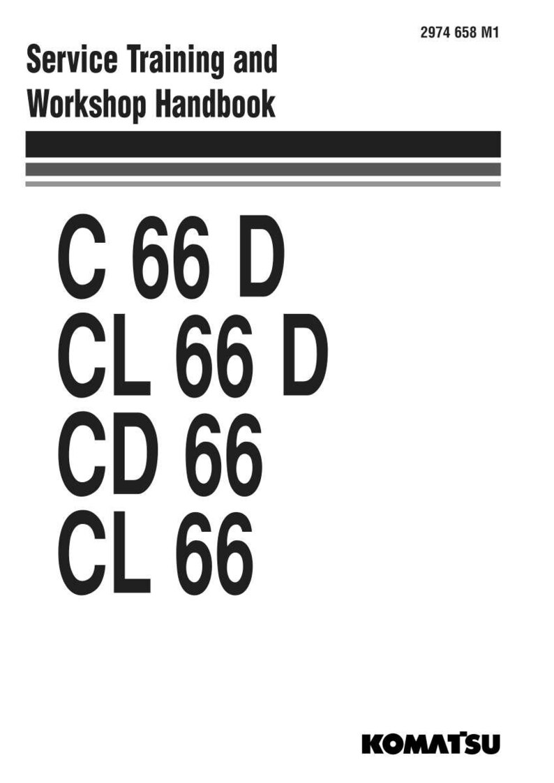 Pode incluir: Um manual branco intitulado "Service Training and Workshop Handbook" com texto preto. O manual inclui o texto "C 66 D", "CL 66 D", "CD 66" e "CL 66". O logotipo da Komatsu est&aacute; na parte inferior.