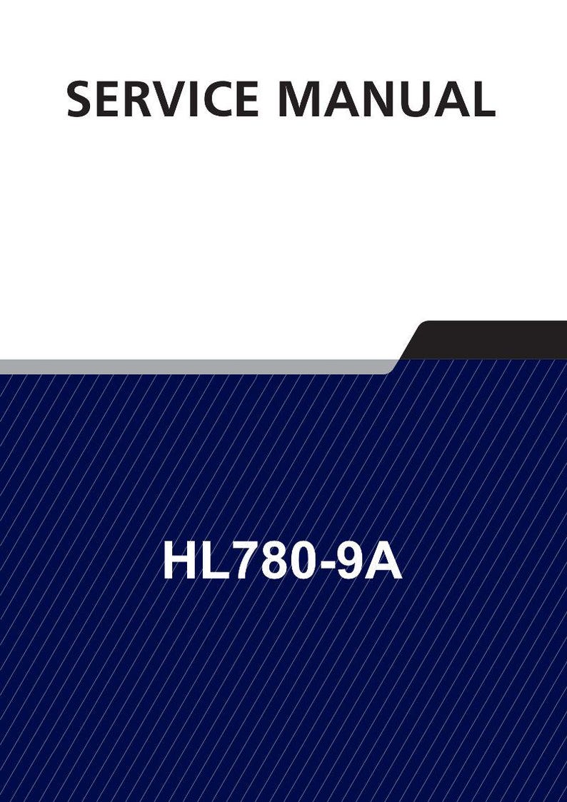 May include: A service manual with the text "SERVICE MANUAL" in large, bold, black letters at the top. Below, the text "HL780-9A" is displayed in white against a dark blue, diagonal-striped background.