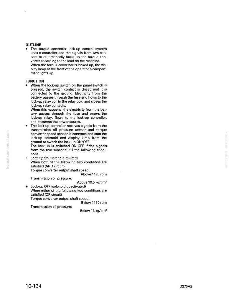K&ouml;nnte beinhalten: Eine Seite aus einem Handbuch mit den &Uuml;berschriften &bdquo;OUTLINE&ldquo; und &bdquo;FUNCTION&ldquo;. Der Text beschreibt das Drehmomentwandler-Verriegelungssteuersystem, einschlie&szlig;lich seiner Komponenten und Betriebsbedingungen. Enth&auml;lt technische Spezifikationen.