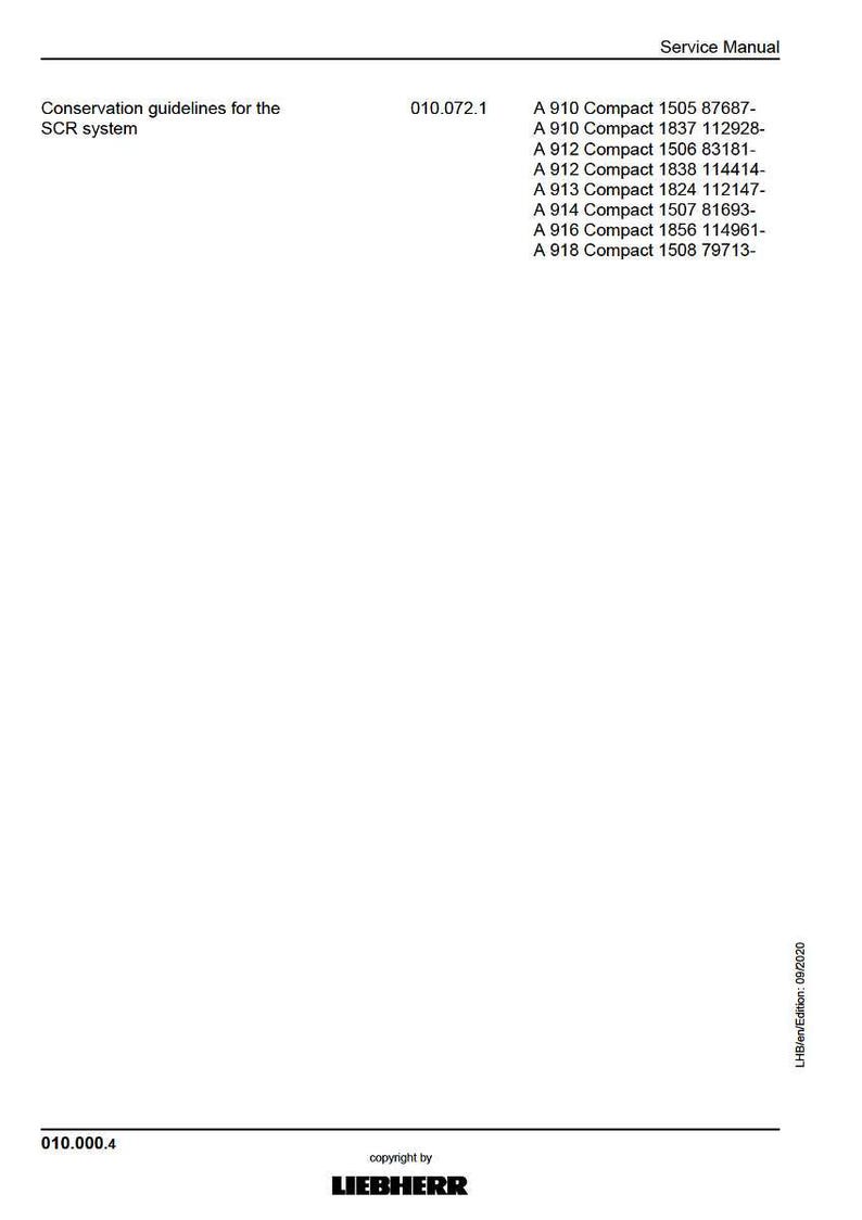 Liebherr A910 a918 kompakt hydraulisk grävmaskin Servicemanual PDF | Verkstadsreparation | Direktnedladdning bild 10
