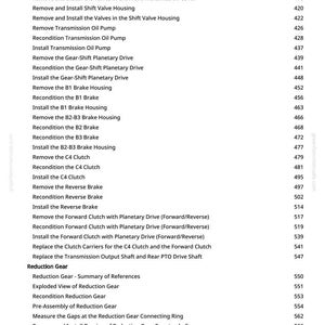 May include: A white page with a list of automotive repair procedures, including "Remove and Install Front Valve Housing" and "Recondition the B1 Brake." The page also includes a website address and page number.