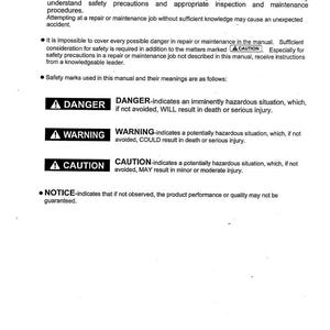 May include: A white document titled "SAFETY LABELS" with safety warnings and definitions. Includes "DANGER", "WARNING", "CAUTION", and "NOTICE" labels with explanations of potential hazards and consequences.