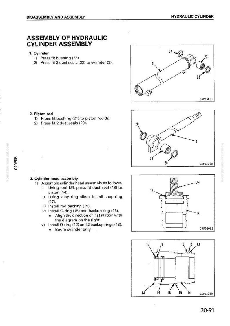 Pu&ograve; includere: Diagramma di montaggio del cilindro idraulico, con istruzioni dettagliate ed etichette dei componenti. Include diagrammi del cilindro, dello stelo del pistone e del gruppo testa cilindro. Misure in cm.
