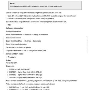 Pu&ograve; includere: Un documento bianco con testo nero che descrive le procedure diagnostiche per un blocco a pendolo, inclusi l'uscita di tensione e i controlli del circuito. Il documento &egrave; etichettato SPC 520402.05 e include una nota sulla modalit&agrave; sicura.