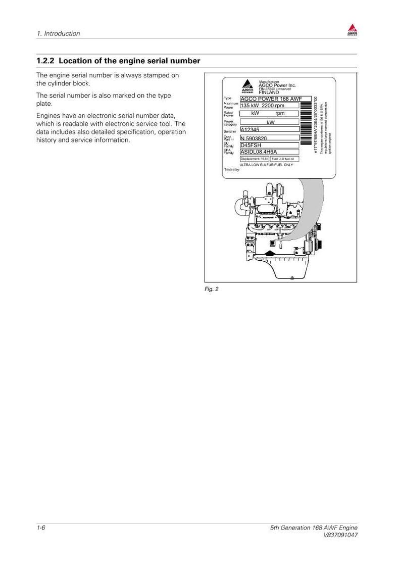 Instrukcja serwisowa silnika Agco Power 168 AWF 5. generacji w formacie PDF | Naprawa serwisowa | Natychmiastowe pobranie zdjęcie 3