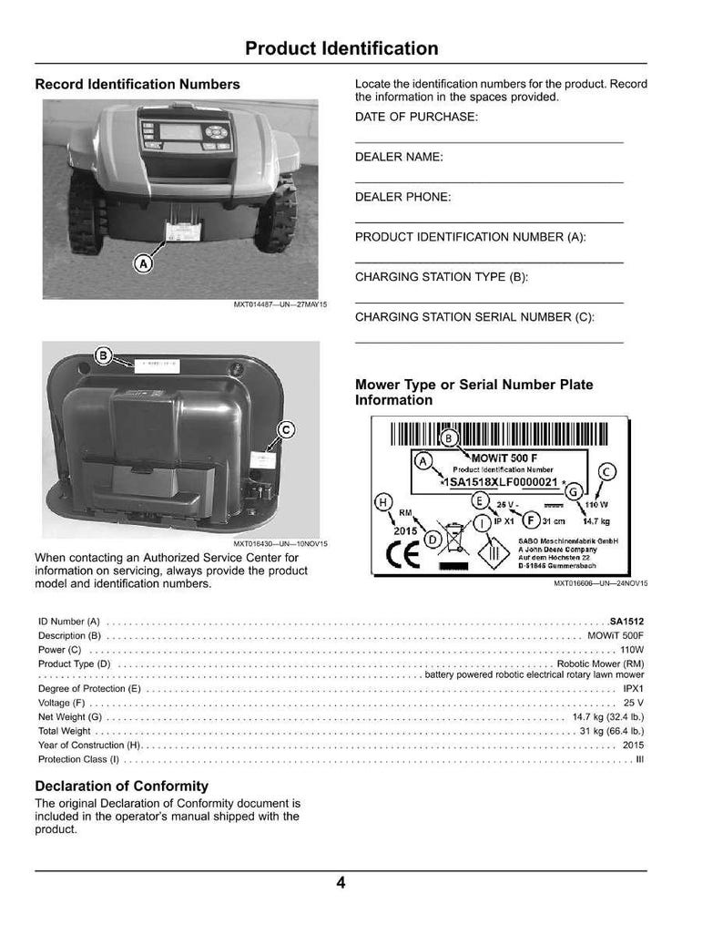 John Deere Mowit 500F Serie II Robotgräsklippare Bruksanvisning PDF | Ägarhandbok | Direkt nedladdning bild 3