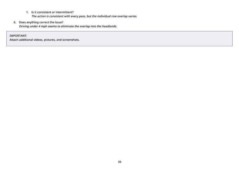 May include: A white page with black text. The text includes questions about consistency and overlap, with a note to attach videos, pictures, and screenshots. The number 39 is at the bottom of the page.