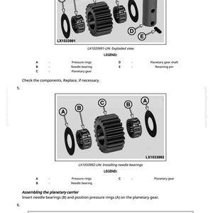 May include: Diagram of planetary gear components, including pressure rings, needle bearings, and a planetary gear. The image includes labels and a legend for easy identification of each part. The text reads "LX1033991" and "LX1033992".