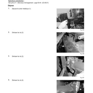 May include: Technical diagram with instructions for removing a car part. The image shows a series of steps with accompanying photographs and text. The steps include removing a metallic cover and unscrewing several screws. The text includes the title "M&Eacute;THODE D'INTERVENTION".
