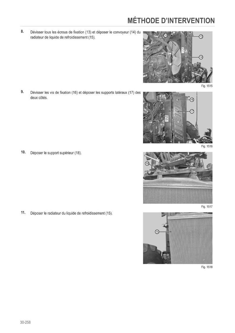 May include: Diagram of a mechanical procedure with the title "M&Eacute;THODE D'INTERVENTION". The image shows a series of steps with accompanying illustrations, including removing screws, supports, and a radiator.