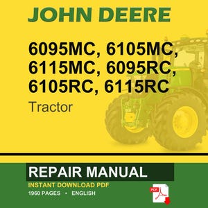 May include: A John Deere repair manual cover featuring a green tractor on a yellow background. The text includes tractor model numbers and the words "REPAIR MANUAL" and "INSTANT DOWNLOAD PDF".