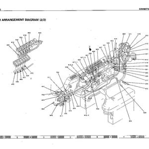 Op de afbeelding: Een zwart-wit connector arrangement diagram (2/2) met talrijke gelabelde componenten. Het diagram bevat de tekst "Probleemoplossing" en "Connector Arrangement Diagram (2/2)".