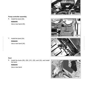 May include: Diagram from a manual detailing the disassembly and assembly of an air conditioner unit. Includes instructions for connecting connectors, installing bands, and installing ducts. The image contains the text "REMOVE AND INSTALL AIR CONDITIONER UNIT ASSEMBLY".