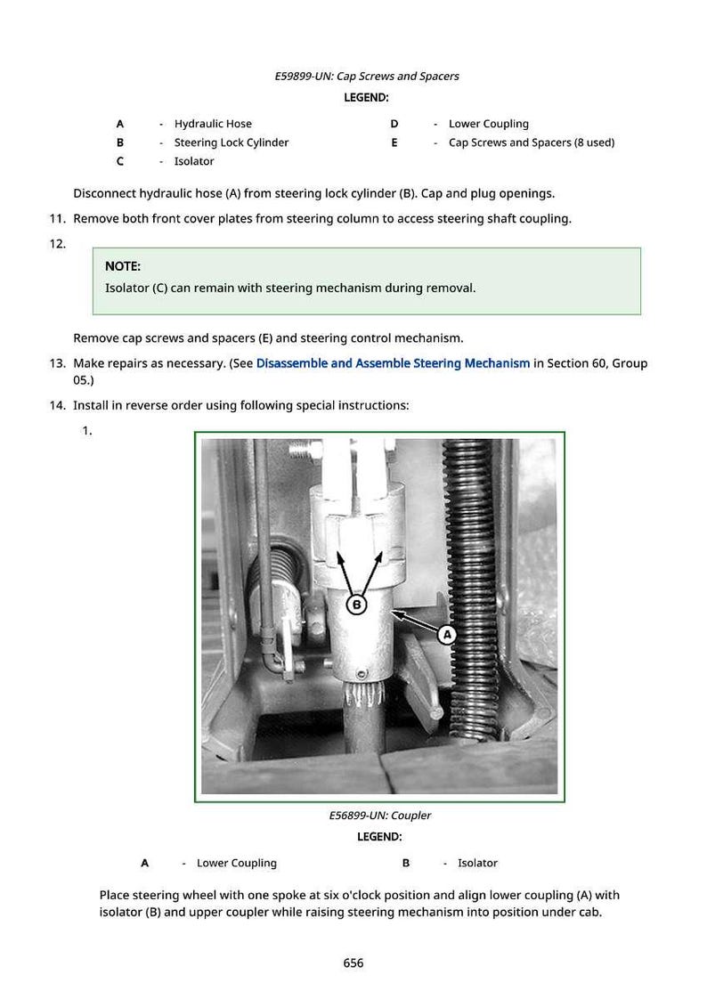 May include: Diagram of automotive steering components, including a hydraulic hose, steering lock cylinder, and isolator. The image includes labels and instructions for disassembly and assembly, with a close-up of the coupler.
