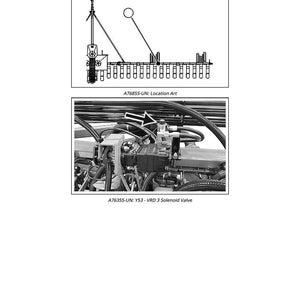 Pode incluir: Diagrama e fotografia de uma v&aacute;lvula solen&oacute;ide Y53-VRD 3. O diagrama mostra um esquema com etiquetas. A fotografia mostra a v&aacute;lvula instalada numa m&aacute;quina. O texto inclui "Y53 - VRD 3 Solenoid Valve" e "A76355-UN: Y53 - VRD 3 Solenoid Valve".