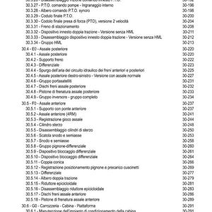 K&ouml;nnte beinhalten: Ein italienisches Inhaltsverzeichnis, "INDICE", mit mechanischen Komponenten und Seitenzahlen. Der Text ist schwarz auf wei&szlig;em Hintergrund, typisch f&uuml;r technische Dokumentation. Begriffe wie 'Differenzial' sind enthalten.