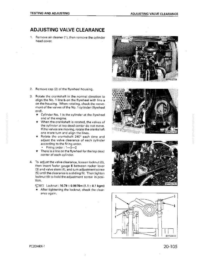 Pu&ograve; includere: Un diagramma tecnico da un manuale intitolato "Regolazione del gioco valvole". La pagina include istruzioni testuali e diagrammi dei componenti del motore. I diagrammi mostrano parti del motore e misure in Nm e kgm.