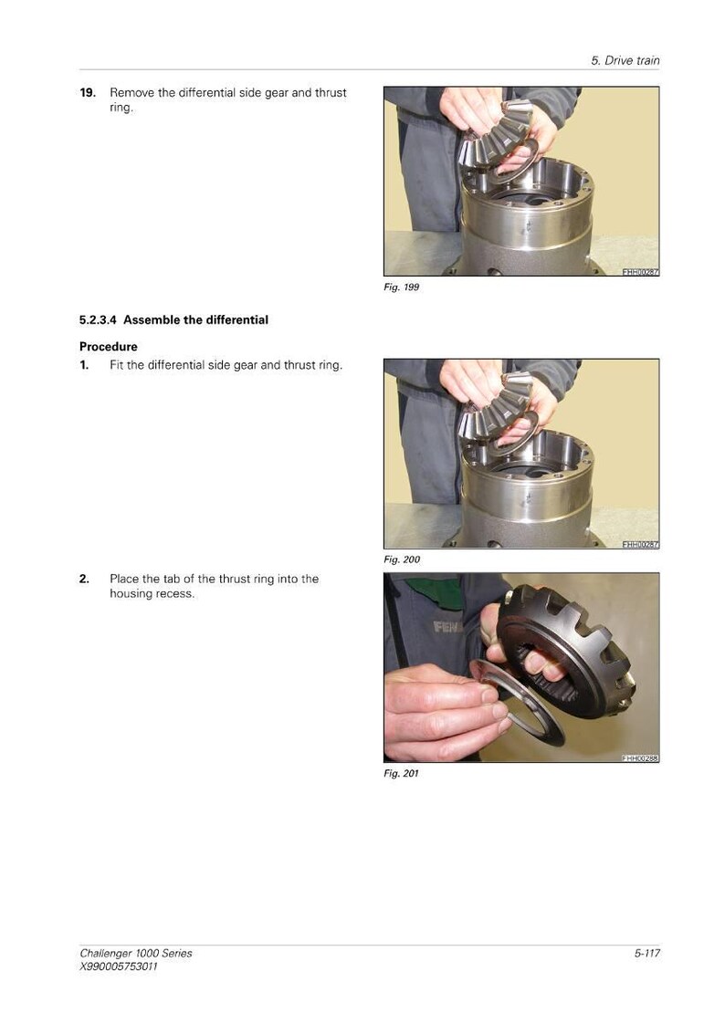 May include: Technical manual page showing the assembly of a differential. The image includes close-ups of mechanical components, including gears and rings, with text instructions. The page is from the Challenger 1000 Series.