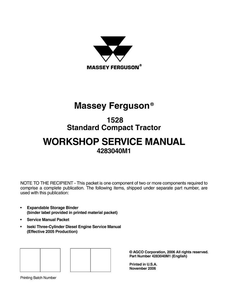 Massey ferguson 1528 Standard with mechanical transmission Compact tractor Service Manual PDF | Workshop Repair | Instant Download image 9