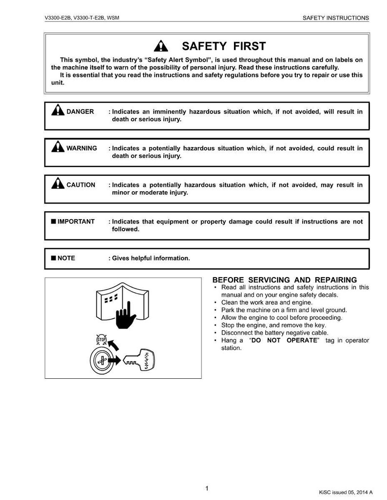 Puede incluir: Documento de instrucciones de seguridad titulado &laquo;SEGURIDAD PRIMERO&raquo; con s&iacute;mbolos de alerta de seguridad. Proporciona advertencias e instrucciones para el mantenimiento y la reparaci&oacute;n de maquinaria.