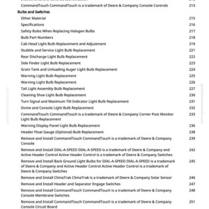Puede incluir: Una p&aacute;gina de manual con una lista de instrucciones y especificaciones, incluyendo "Bombillas e interruptores" y "Reemplazo de la bombilla de la luz de advertencia". El texto es negro sobre fondo blanco, con un logotipo verde.