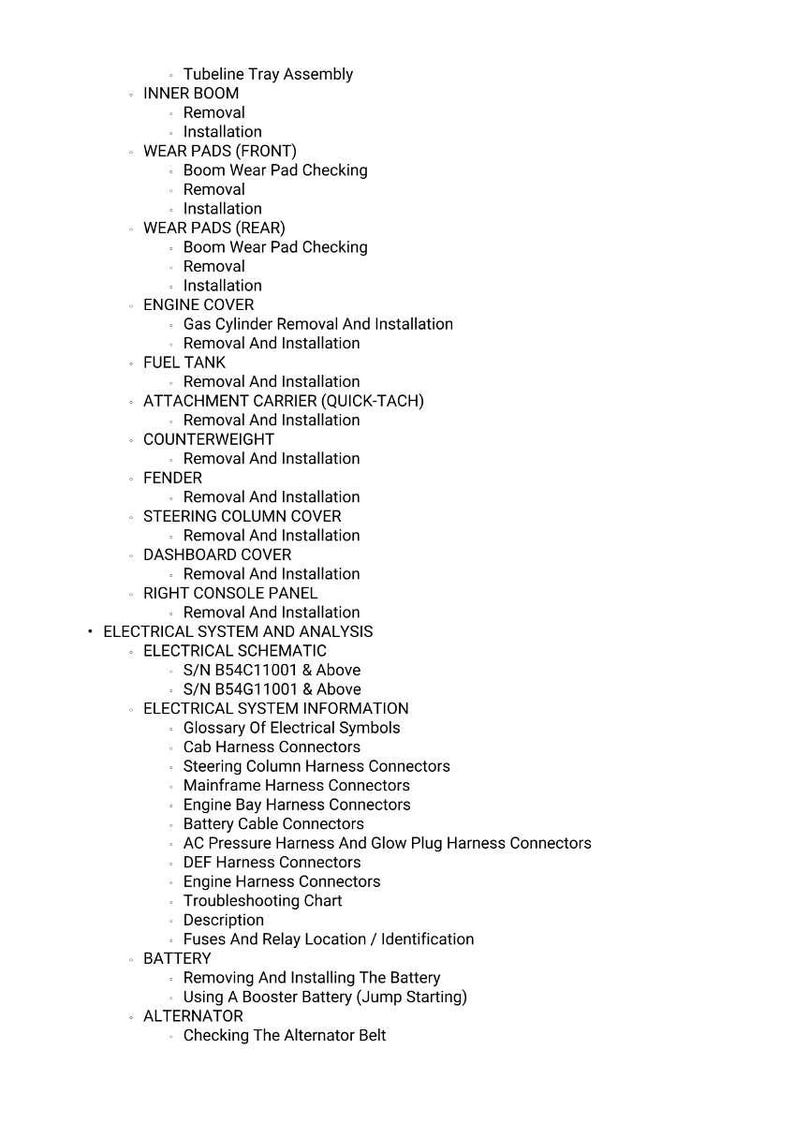 May include: A detailed list of automotive repair procedures, including removal and installation instructions for various components like the fuel tank, engine cover, and electrical system. The document also includes electrical schematics and troubleshooting charts.