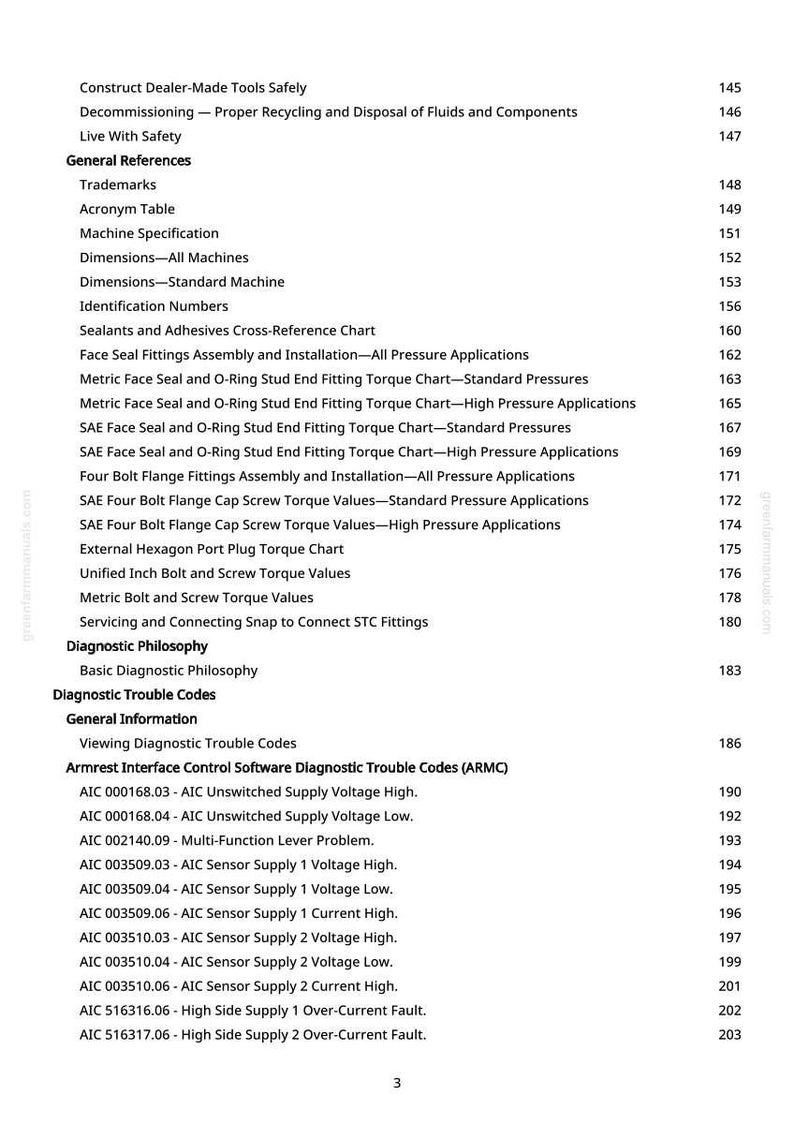 K&ouml;nnte beinhalten: Eine wei&szlig;e Seite mit einem detaillierten Inhaltsverzeichnis aus einem technischen Handbuch. Das Dokument behandelt Themen wie Sicherheit, Maschinenspezifikationen und Diagnosefehlercodes, mit Seitenzahlen.