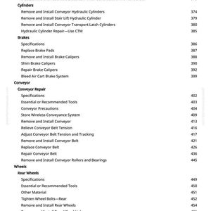 K&ouml;nnte beinhalten: Ein detailliertes Inhaltsverzeichnis aus einem Handbuch mit verschiedenen Themen zur mechanischen Reparatur und Wartung. Der Text ist schwarz auf wei&szlig;em Hintergrund, mit Seitenzahlen rechts.