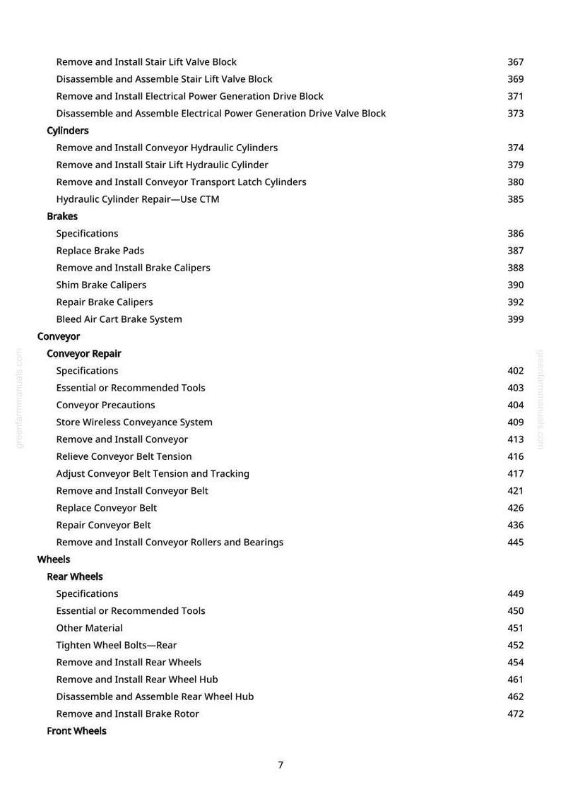 K&ouml;nnte beinhalten: Ein detailliertes Inhaltsverzeichnis aus einem Handbuch mit verschiedenen Themen zur mechanischen Reparatur und Wartung. Der Text ist schwarz auf wei&szlig;em Hintergrund, mit Seitenzahlen rechts.