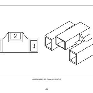 May include: Line drawing of a connector with three rectangular ports and a matching three-port connector. The drawing is labeled with numbers 1, 2, and 3. The text "RXA0098165-UN: S07 Connector - 57M7183" is at the bottom.