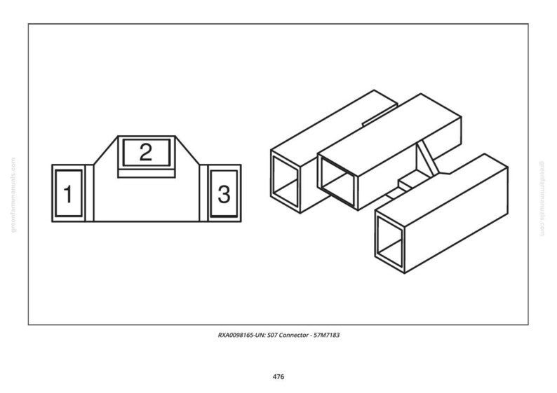 May include: Line drawing of a connector with three rectangular ports and a matching three-port connector. The drawing is labeled with numbers 1, 2, and 3. The text "RXA0098165-UN: S07 Connector - 57M7183" is at the bottom.