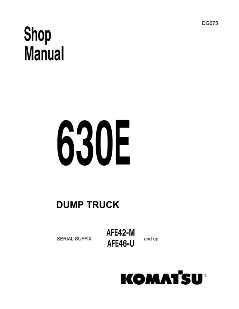 May include: A white manual cover with black text. The text reads "Shop Manual" at the top, with "630E" in large bold font. Below, it says "DUMP TRUCK" and "SERIAL SUFFIX AFE42-M and up AFE46-U". The Komatsu logo is at the bottom.