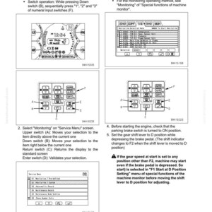 Op de afbeelding: Een pagina uit een handleiding met de titel "30 Testen en afstellen Elektrisch systeem". De pagina bevat schema's van bedieningspanelen en instructies voor systeemafstellingen, met tekst en numerieke invoer.