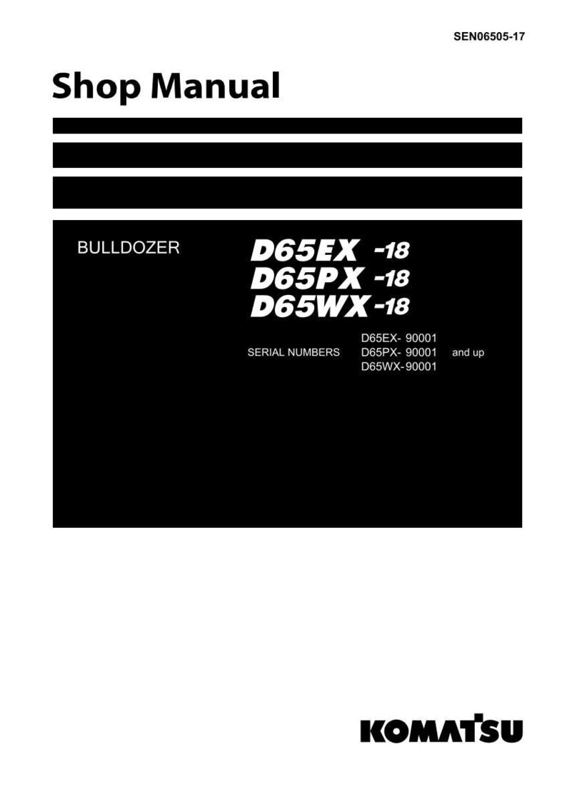 May include: A black and white shop manual cover with the text "Shop Manual" at the top. The word "BULLDOZER" is printed below a series of horizontal black lines. The manual lists model numbers and serial numbers for Komatsu bulldozers.