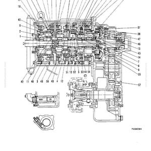 Op de afbeelding: Gedetailleerde technische tekening van een hydroshift-transmissie, gelabeld met nummers en lijnen. Het diagram bevat verschillende mechanische componenten, met de tekst "STRUCTUUR EN FUNCTIE" bovenaan.