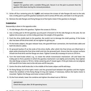 May include: A page from a repair manual detailing gearbox maintenance procedures. The text provides step-by-step instructions for disassembly, reassembly, and torque settings. The page includes diagrams and safety warnings for automotive repair.