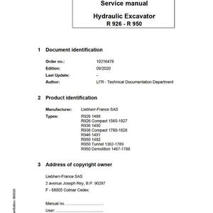 Liebherr R926 r936 r946 r950 (Compact tunnel demolition) Hydraulic excavator Service Manual PDF | Workshop Repair | Instant Download image 2