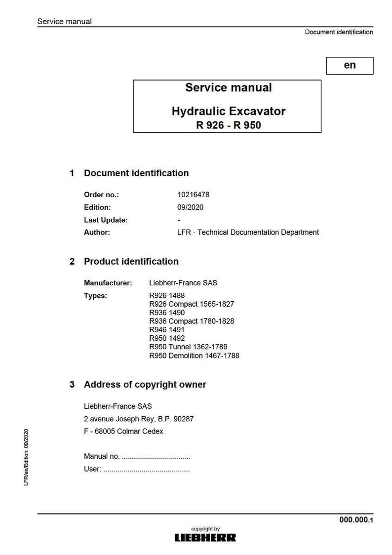 Liebherr R926 r936 r946 r950 (Compact tunnel demolition) Hydraulic excavator Service Manual PDF | Workshop Repair | Instant Download image 2
