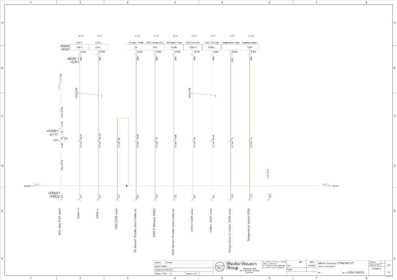 Pu&ograve; includere: Un diagramma tecnico con linee verticali e orizzontali, testo e simboli. Il diagramma include etichette come "CAN L", "Temperatura per EGR statica" e "Aria di aspirazione valvola a farfalla". L'angolo in basso a destra presenta un logo aziendale.
