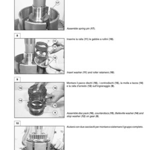 May include: Diagram of mechanical components with labels and assembly instructions. Includes parts like washers, retainers, and gears. The image is in black and white, with text in English and Italian.