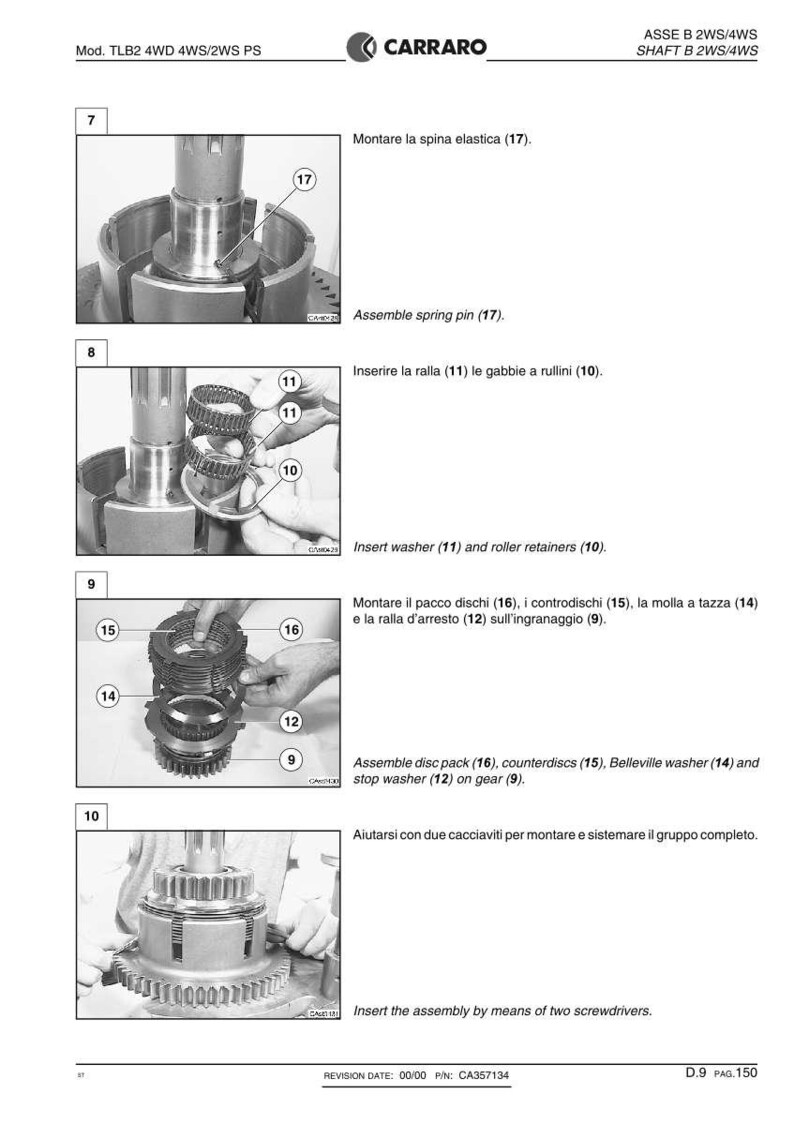 May include: Diagram of mechanical components with labels and assembly instructions. Includes parts like washers, retainers, and gears. The image is in black and white, with text in English and Italian.