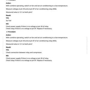 May include: A page from a manual detailing air conditioning troubleshooting procedures. The text includes instructions on measuring voltage at relay pins and troubleshooting steps. The page has the number 370 at the bottom.