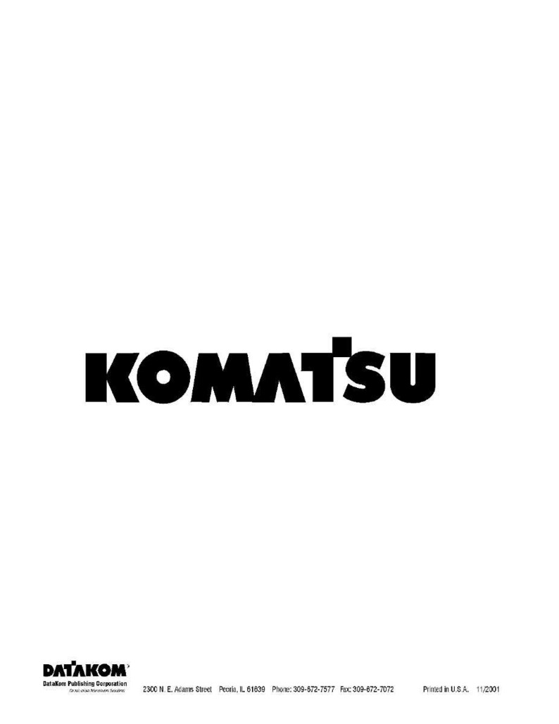 May include: The word "KOMATSU" is prominently displayed in bold, black letters against a white background. Below the logo, the "DATAKOM" publishing corporation logo is visible, along with contact information and the text "Printed in U.S.A. 11/2001."
